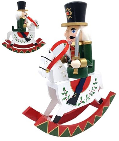 Teksome Nutcracker Decor,Standable Wood Traditional Nutcracker Figures with Rocking Horse - Holiday Decor, Decorative Nutcracker Ornaments for Decorations