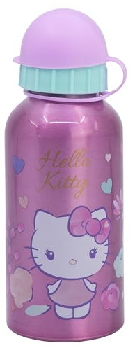 STOR Hello Kitty Aluminium Water Bottle for Kids 400ml - Reusable Children's Bottle with Safety Spout and Leak-Proof Cap - Lightweight and Durable