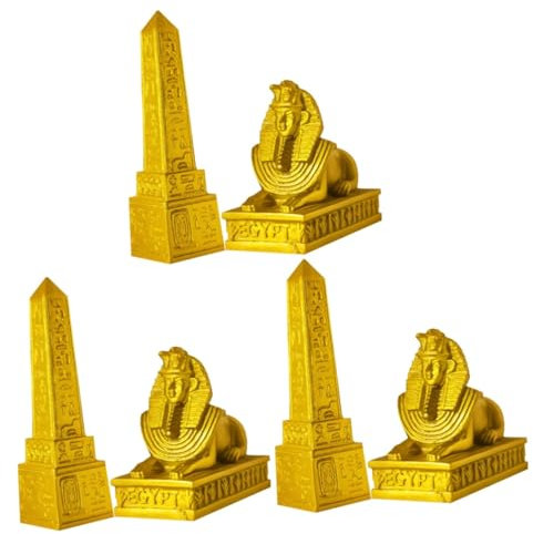 PRETYZOOM 3 Sätze Alte Ägyptische Ornamente Ägyptischer Tempel Sphinx-skulptur Bürotischdekoration Ägyptische Figuren Sphinx-Statue Sphinx-sammelfigur Kreative Sphinx-Figur Golden Harz