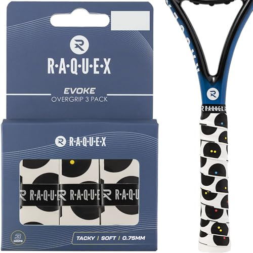 Raquex Evoke Greppband – Overgrip för tennisracketar – Halkfria grepplinda för tennisracketar, badminton och squash – 3-pack (Squash)