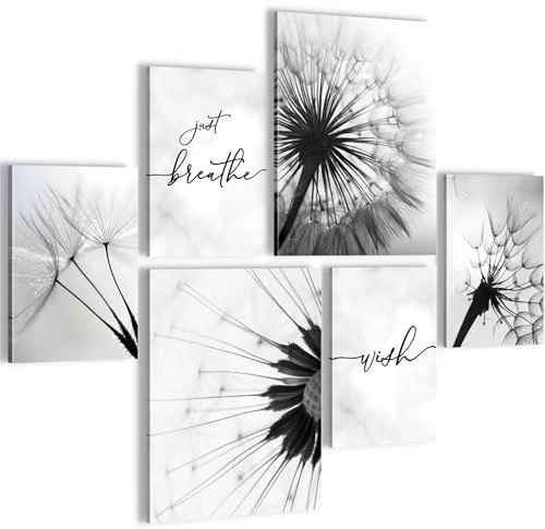 Novart Wandbilder Set Pusteblumen Schwarz Weiss - KEIN EXTRA RAHMEN BENÖTIGT - Modern Deko - Wohnzimmer Schlafzimmer Flur N036063a