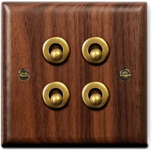 BPABDEITR Interruptor de luz de palanca, Interruptor de pared de 1-4 entradas y 2 vías, palanca tipo 86, Panel de madera maciza antigua, palanca de latón, interruptor de luz de palanca(4gang)