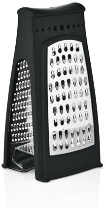 Rallador de queso con contenedor, rallador de acero inoxidable con ralladores extraíbles de 2 lados para triturar fino y grueso, ideal para queso, verduras, ajo y jengibre, rallador negro y caja