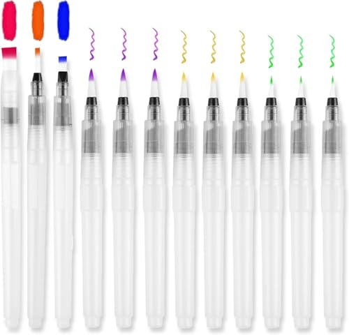 12 Stück Wassertankpinsel, Befüllbarer Wasserpinsel Stifte Set, Wasserpinsel Mit Tank Watercolor Brush Pen Befüllbarer Wassertank Stifte für Wasserfarbenmalerei Kalligraphie Zeichnung