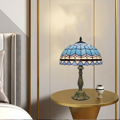 Lampada da tavolo per interni E27, lampada Tiffany con paralume in vetro colorato, lampada da tavolo in stile barocco per soggiorno, camera da letto, studio (forma-D)