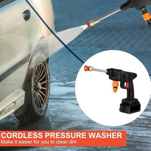 Nettoyeur Haute Pression à Batterie, Nettoyeur Haute Pression sans Fil avec 2 x 16680VF Batteries et Boîte de Rangement, Distance de Pulvérisation d’Eau de 0 à 8 Mètres, pour Voitures Jardin