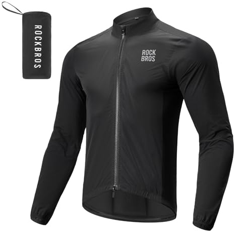 ROCKBROS Vindjacka cykeljacka herr, ultralätt andningsbar cykeljacka, kompakt sportjacka, svart, windbreaker racercykel herr