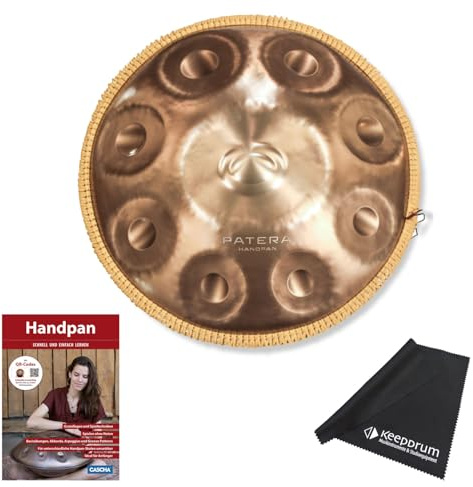 Patera HPDM-12 Edelstahl Handpan Compact D-Kurd + Lehrbuch + keepdrum Reinigungstuch