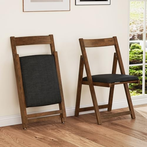 GIANTEX Set di 2 sedie pieghevoli in legno, sedie con seduta imbottita, schienale, telaio stabile in legno di gomma, carico 150 kg, design compatto per sala da pranzo, cucina, soggiorno