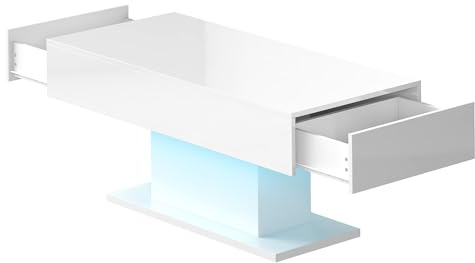 KEEPREAPER Couchtisch, Wohnzimmertisch Hochglanz mit LED und 2 Schubladen | Kaffeetisch, Sofatisch,Stauraum für Wohnzimmer, 110x55x50cm