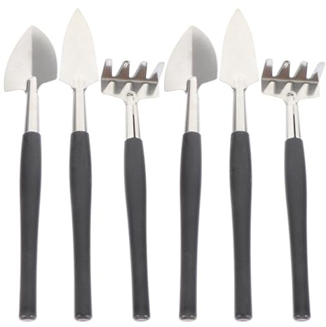 Toddmomy Ensemble de 6 Petits Outils de Jardinage : Petite truelle, Mini Pelle et râteau à Main en Acier Inoxydable pour l'entretien des Plantes succulentes d'intérieur, bonsaïs et Autres