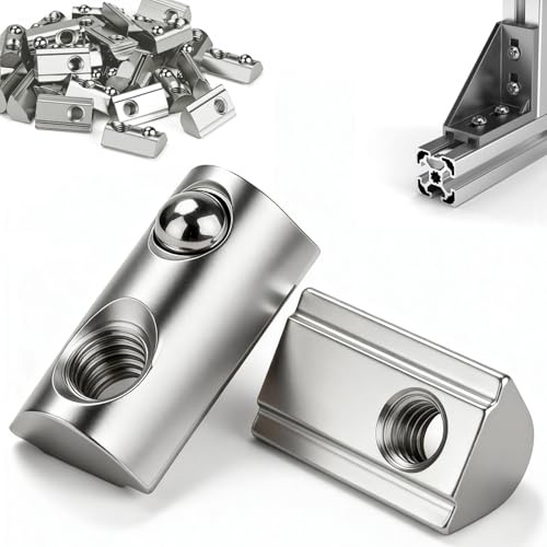 Mawmuaw T-muttrar M6 med kula 80 stycken T-muttrar för aluminiumprofil 40x40 spår 8, glidmutter M6 kolstål glidmutter med fjäderkula för 3D-skrivare, CNC-fräs, DIY-projekt
