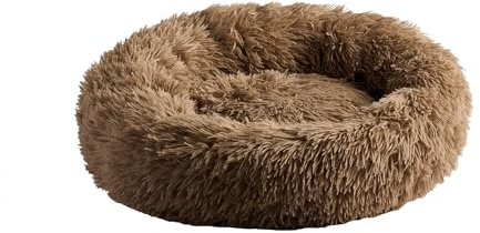 home&you - Hundebett Dogonuto, Ø60x20 cm, Kuschelig, Weich, Flauschig, Hundekörbchen, Katzenbett, Hundesofa, Katzensofa, für Hunde und Katzen - Dunkelbeige