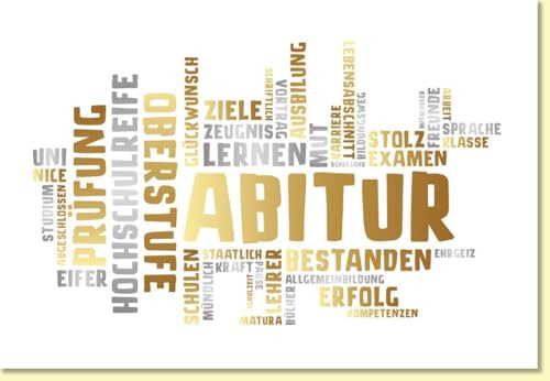 Gutsch Verlag Glückwunschkarte zum Abitur modern mit Wortwolke in Gold und Beige für bestandene Prüfung und erfolgreichen Abschluss - mit Umschlag