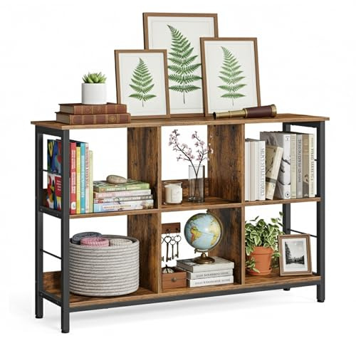 Relaxdays Regal Industrial, 6 Fächer, Holzoptik, Vintage Bücherregal, HBT: 80x120x33 cm, Sideboard, schwarz/Dunkelbraun