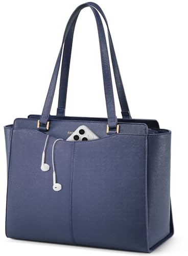 RAINSMORE Handtasche Damen Groß Shopper Tasche Damen Wasserdichte Laptoptasche 14 Zoll PU Leder Tote Bag mit Reißverschluss Innentasche Arbeitstasche Schultertaschen Henkeltasche