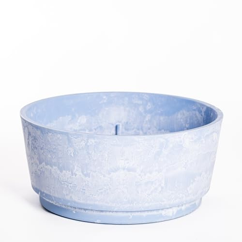 Garden Gear Caesar Sky Blue Marble Effect Planter Plant Pot Frost Resistant Indoor Outdoor Decorative Bowl & Tall Planters with Drainage (Bowl 46cm)