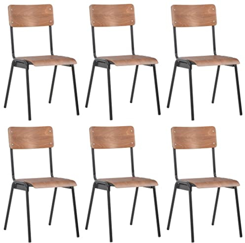 RuiNingRN 6 x Brown Plywood Dining Chairs with Powder Coated Steel Stackable 41.5 x 54 x 85.5 cm for Kitchen, Living Room and Office, Heavy Duty up to 110 kg per Seat