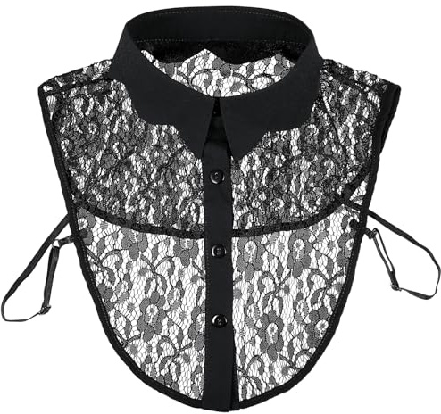 YOSADIER Col en Dentelle Amovible Noir pour Femme, Collier Détachable Confortable en Chiffon Solide, pour Blouse et Vêtements Décontractés