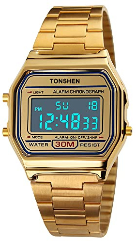 TONSHEN Unisex Multifunktion Digital Uhren Outdoor Sportuhr Kalender Datum Stoppuhr Edelstahl Armbanduhr