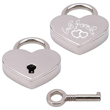 Engraved Heart Padlock,Love Padlock in Heart Shape with Key for Luggage Handbag Diary Valentine's Day Gift Golden/Silver/Rose Gold/Blue/Pink/Red