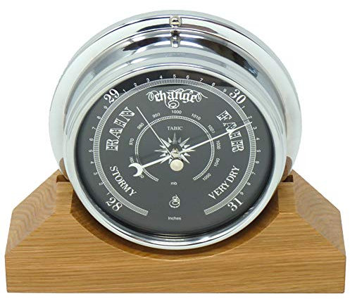 Handmade Prestige Barometer in Chrome on an English Oak Mantel/Display Mount