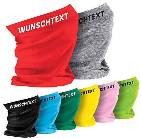 Jimmys Textilfactory Halstuch mit Wunschname Wunschtext Schlauchschal Bandana Sport Motorrad 27 Farben Gesichtsmaske Loop Stirnband Kopftuch Mütze, Farbe: beige/sand