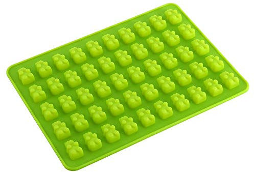 MAGT Moules en forme d'ours en gélatine, 50 cavités en forme d'ours en gélatine, moule fantaisie en silicone pour chocolat, bonbons, glaçons, taille XL (bleu ciel)