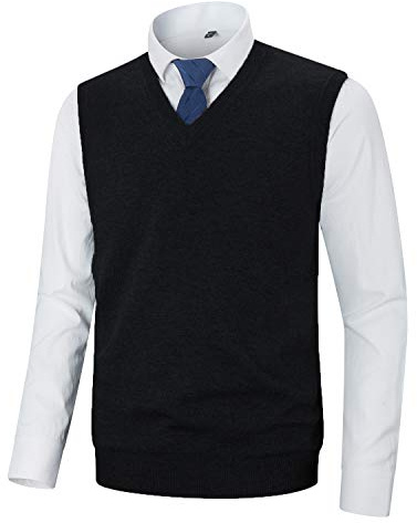 KTWOLEN Herr smal passform stickad V-ringad ärmlös väst klassisk business stickade tröjor väst tröja väst linne, A-black, L