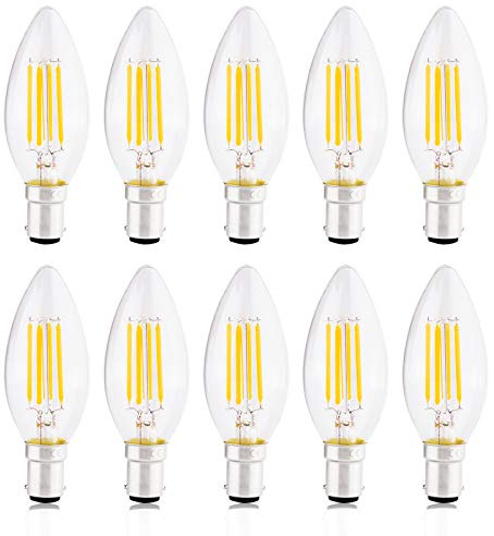 B15 Candle Bulb, Small Bayonet LED Bulbs 4W Equivalent to 40W Incandescent, Non-dimmable, 2700K Warm White, 420lm - Pack of 10