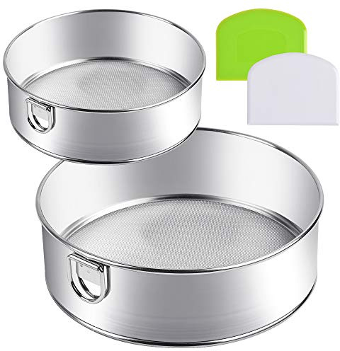 Supkiir Stainless Steel Flour Sifter, 6-Inch, 8-Inch Sieve Fine Mesh Strainer Round Sifting Pan for Baking Straining Powdering Bread Dough Cake Fondant Icing