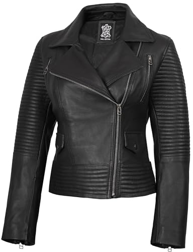 fjackets Disc Womens Leather Motorcycle Jacket - Real Lambskin Soft Durable & Stylish Leather Jacket - Gal-G Black | [1301826] 2XL