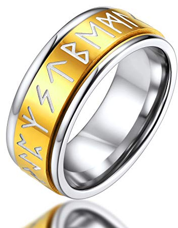 FaithHeart goldener Fingerring für Herren jungen Viking Rune Spinnerring Retro Partnerring Hip pop drehbarer Meditationsring Fingerring mit Geschenkebox für Valentinstag Geburtstag