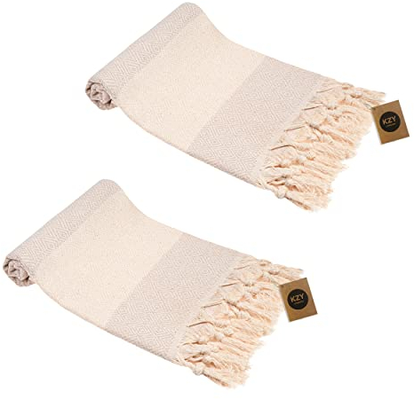 Juego de 2 toallas de mano turcas para cocina y baño, color beige, 50 x 100 cm, 20 x 40 pulgadas, toalla decorativa peshtemal absorbente prelavada para cara, manos, cabello, yoga, gimnasio, paño de