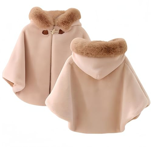 Proumhang Cape à Capuche pour Filles,Poncho Châle en Plein Air Chaud pour l'hiver,Veste à Capuche,Cape de Princesse,Bébé Enfants Nourrissons Tout-petits Vêtements de Neige,Kaki,130