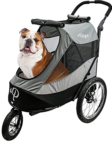 Petique Trailblazer Jogger Hundebuggy Space Gray mit Reifenpumpe, Regenhülle, Fahrrad-Adapter & Sicherheitsflagge | Luftreifen | faltbar | Sichtfenster | für große Hunde & Katzen