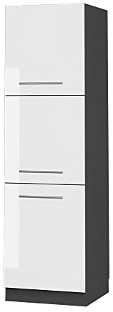 Vicco Vorratsschrank Fame-Line, Weiß Hochglanz/Anthrazit 60 cm | MDF-Front · Soft-Close · Höhenverstellbare Füße · Metallgriffe · ✓ Frei kombinierbar