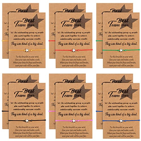 Huquary 12 st stjärna vänskapsarmband med Make a Wish Card Teamwork armband anställd uppskattning gåvor justerbar, 12 Inch, legering och vaxat rep, Ingen ädelsten