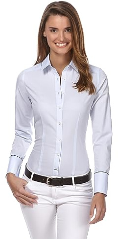Vincenzo Boretti Camicia-Blusa Donna Elegante, Taglio Abbastanza Aderente, Manica-Lunga, in Tinta Unita, Facile da Stirare, Collo Classico