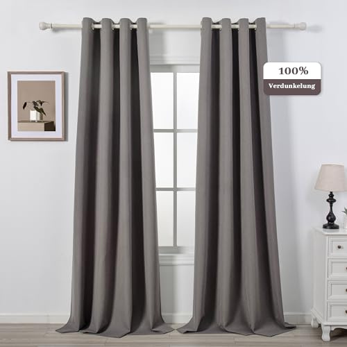 MYSKY HOME Gardinen Blickdichte Vorhänge Schlafzimmer Vorhang Ösen Kälteschutz Blackout Curtain Verdunkelung, H 245 x B 130 cm, Dunkelgrau, 2er Set