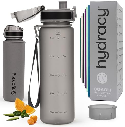 Hydracy 500 ml 17 Oz BPA Free Water Bottle with Time Marker - Leak Proof & No Sweat Gym Bottle with Fruit Infuser Strainer - Ideal for Fitness, Sports & Outdoors
