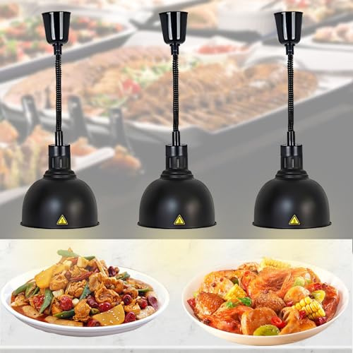 BOVDC Lampada Riscaldante Cucina Regolabile 19cm/25cm Diametro (25cm) | Nero Lampade Scaldavivande Cucina, Sospeso Lampada Riscaldante per Alimenti per Cucine, Buffet e Hotel
