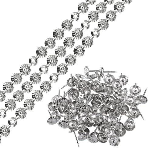 QUARKZMAN 3 Stück Polsternägel, Polster Reißzwecken von - 5Mx11mm（L Silber | Vintage Polsterung Nägel mit Gemustert, Heftzwecken Dekorieren Sofas, Türen und Anderen Möbeln x W zum