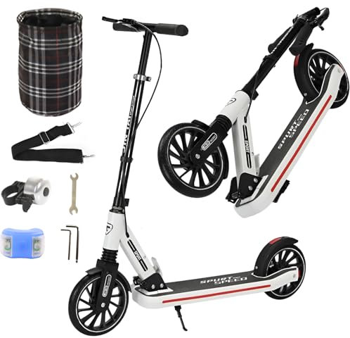 GHBXJX Scooter Cityroller mit Big Wheel 200mm & Tragegurt, Klappbar Kickscooter, Stoßdämpfer | Höhenverstellbar, Stoßdämpfer Tretroller Kinder Scooter für Jungen und Mädchenab 5y,Weiß