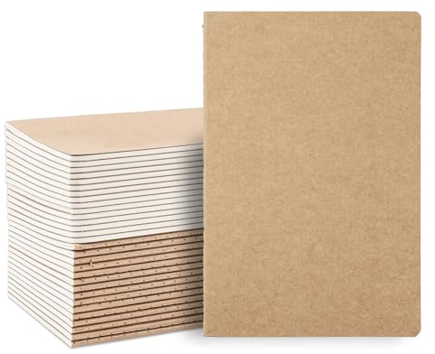 Malloom 30 Stück A5 Kraft Notizbuch, Linierte Notizblöcke mit Kraftbedeckung,Tragbare Tagebuch-Notizblöcke für Büro, Schule, Studenten, Zeichnungsnotizen, 30 Blatt/60 Seiten (14 x 21 cm)