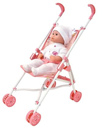 Peterkin Doll | Lyxig hopfällbar barnvagn med fyra hjul för dockor upp till 56 cm. Barnvagnen mäter 52 x 27 x 55 cm | dockor och tillbehör | Från 3 år