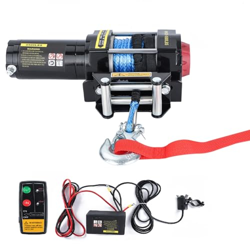Dhouse Elektrische Seilwinde 12V 4500LBS 13M Elektrische Winde Motorwinde Seilzug Elektrowinde mit Funkfernbedienung und Handschalter für mittelgroße große SUVs LKWs und sogar Yachten