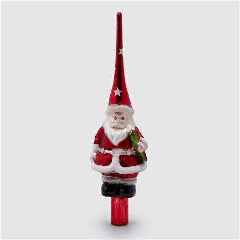 EDG Enzo De Gasperi Puntale per Albero con Babbo Natale, Decoro in Vetro H30 cm