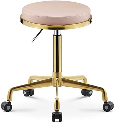 Drehstuhl Hocker mit Rädern Rollhocker Salon-Ladenstuhl Höhenverstellbarer Drehhocker Warmes Leben (Farbe: Rosa)