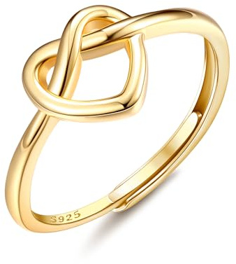 MILACOLATO Anillos de Plata de Ley 925 para Mujeres Ajustables Anillos de Pulgar Corazón Anillos de Compromiso Dorados Anillos de Eternidad Promesa Anillos de Plata Nudo de Amor para Aniversario Boda